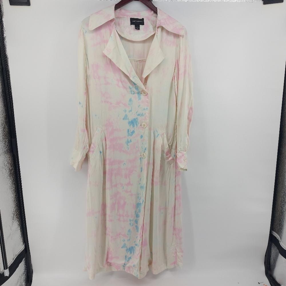 Something Navy Jackets & Coats Something Navy Satin Trench Coat Pink Tie Dye XS - Picture 4 of 8